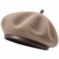 Béret taille unique en textile effet laine taupe avec bordure noire style classique