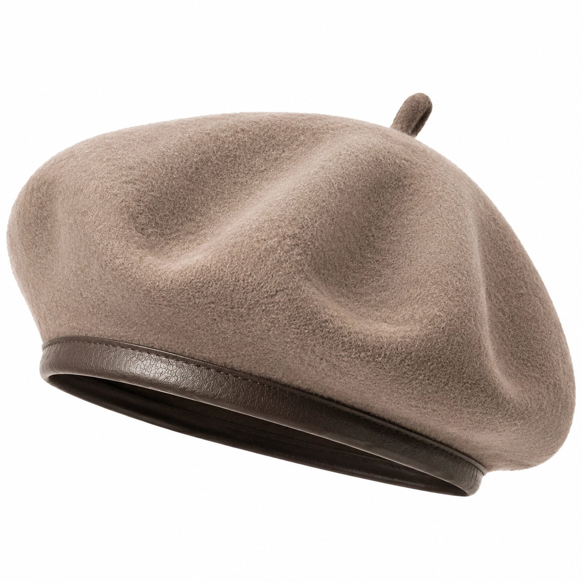 Béret taille unique en textile effet laine taupe avec bordure noire style classique