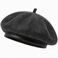 Béret taille unique en textile noir gris à chevrons pour usage quotidien style classique