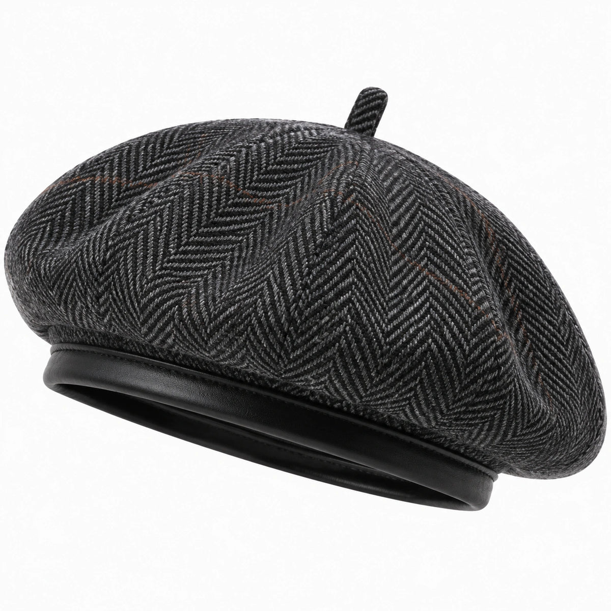 Béret taille unique en textile noir gris à chevrons pour usage quotidien style classique