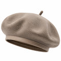 Béret taille unique taupe en textile effet laine avec bordure imitation cuir style classique