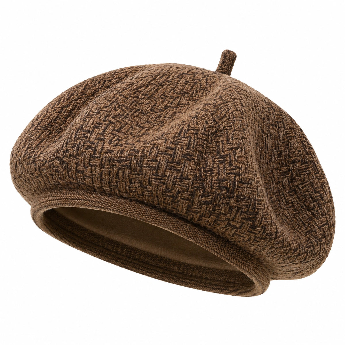 Béret taille unique en textile tricoté marron style classique
