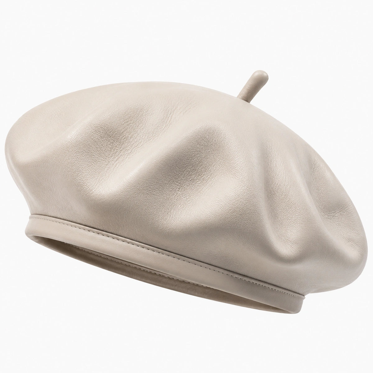 Béret taille unique en cuir synthétique beige style urbain