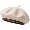 Béret taille unique en textile feutré beige avec bord brun style classique