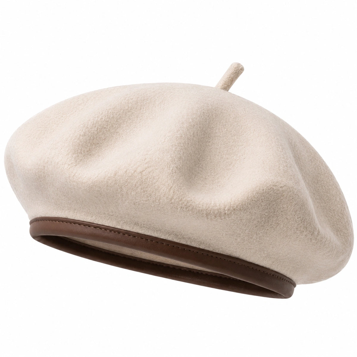 Béret taille unique en textile feutré beige avec bord brun style classique