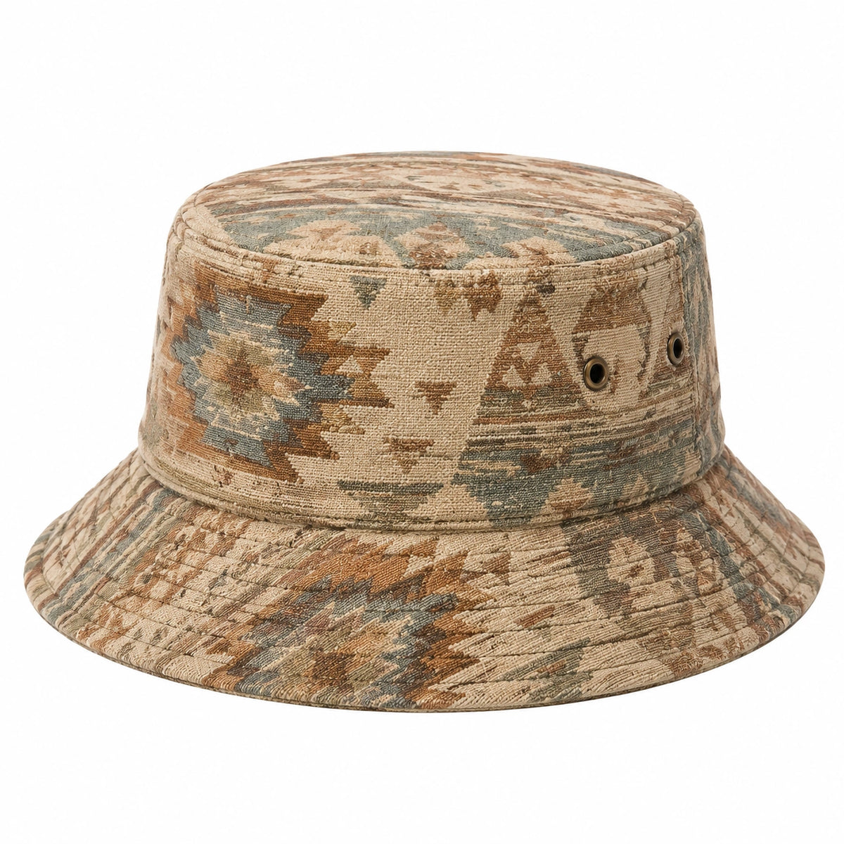 Chapeau bob taille unique en textile tissé beige marron vert motif géométrique style décontracté