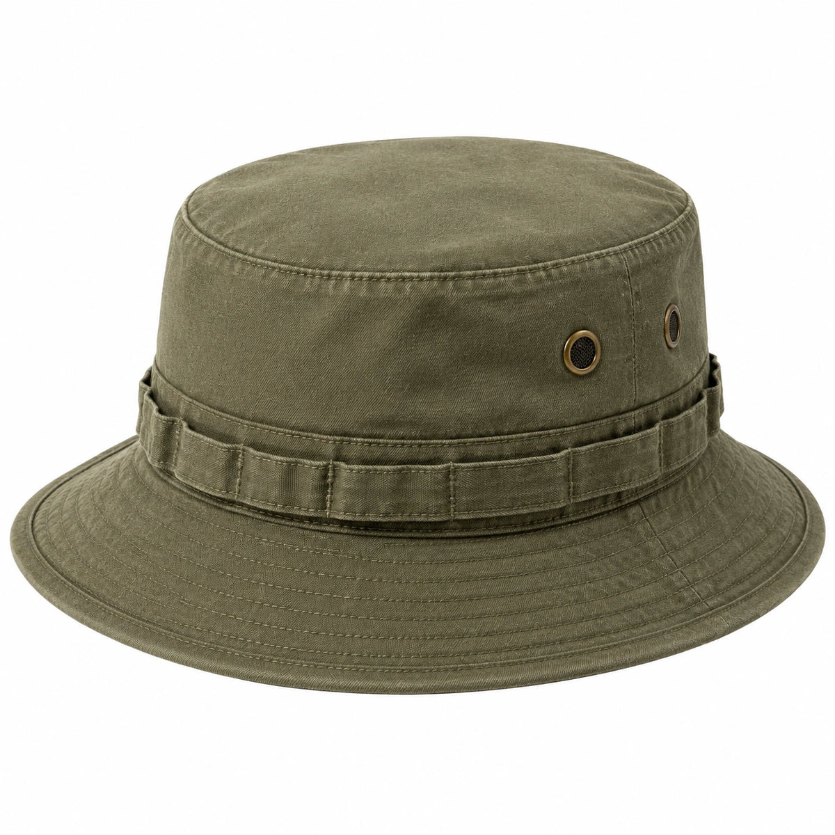 Chapeau bob taille unique en tissu vert kaki - bord large respirant