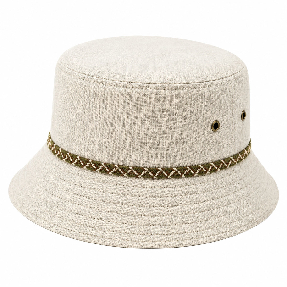 Chapeau bob taille unique en tissu beige avec œillets style décontracté