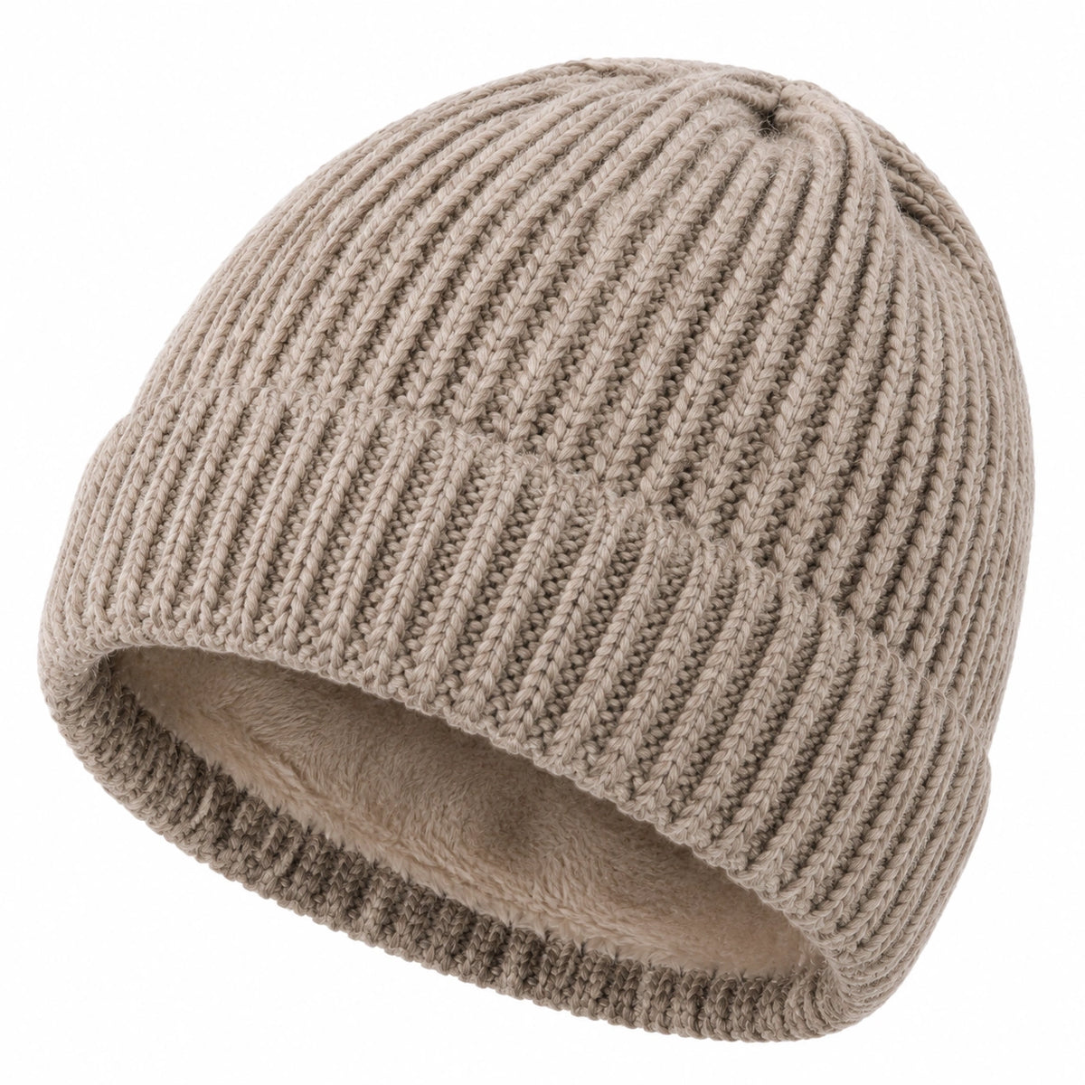Bonnet taille unique en maille côtelée beige doublé style hiver