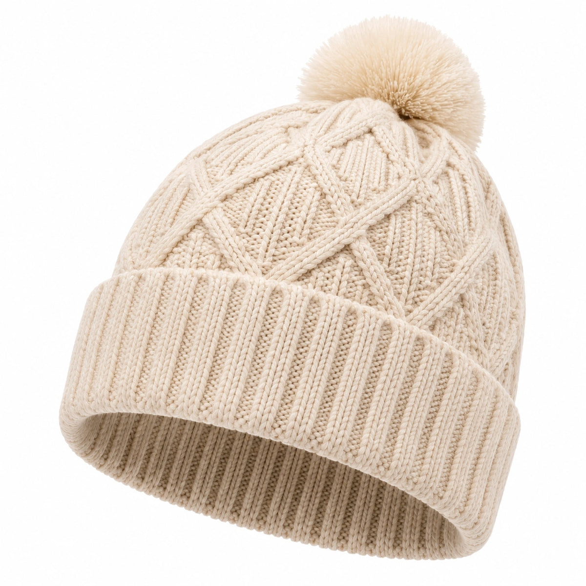Bonnet taille unique en maille écru à pompon style hivernal