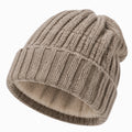 Bonnet en maille beige taille unique doublé chaud côtelé