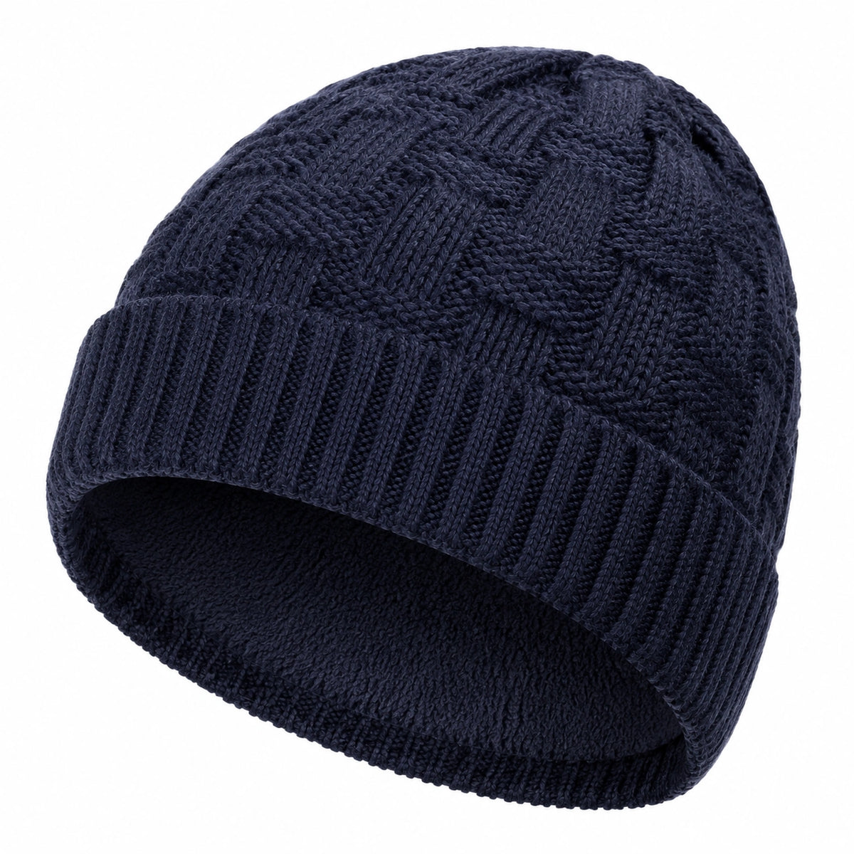 Bonnet taille unique bleu marine en maille doublée style torsadé