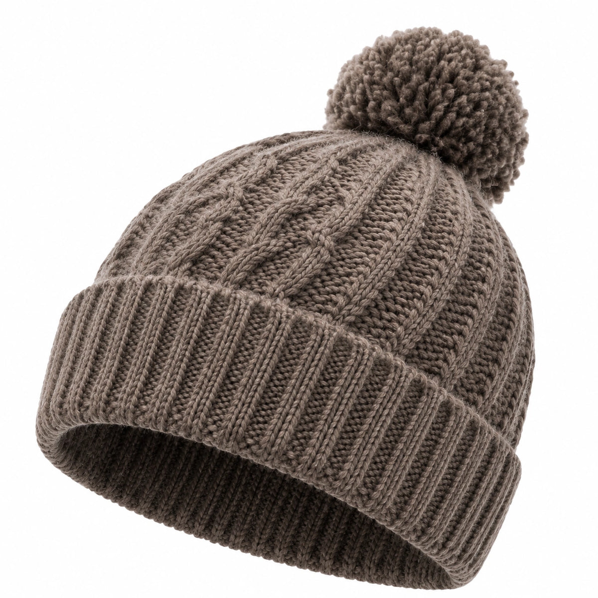 Bonnet taille unique en maille taupe à pompon style torsadé pour hiver