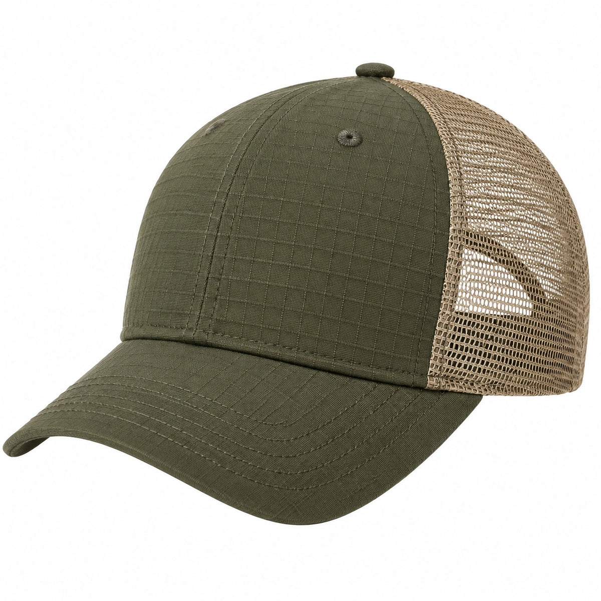 Casquette trucker taille unique en textile et maille vert kaki beige - visière courbée respirante