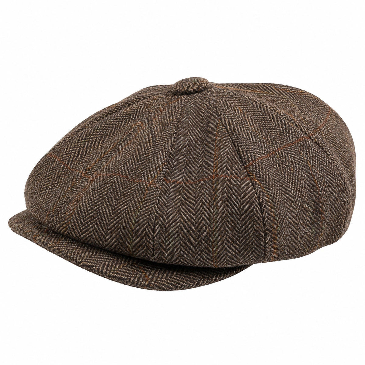 Casquette gavroche taille unique en tissu brun à chevrons style classique
