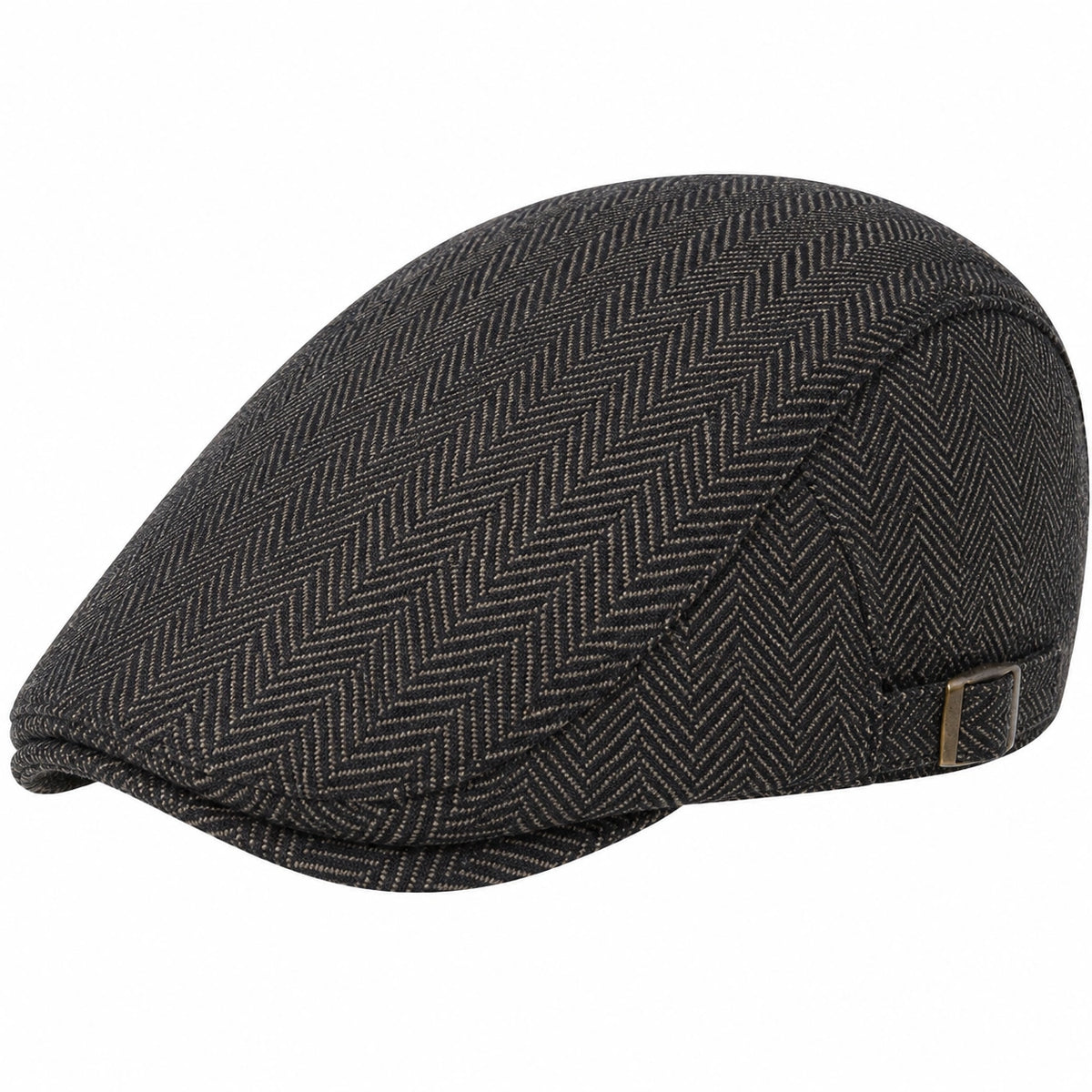 Casquette plate taille unique en textile noir et gris à motif chevrons ajustable