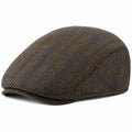 Casquette plate taille unique en tissu marron à carreaux style classique