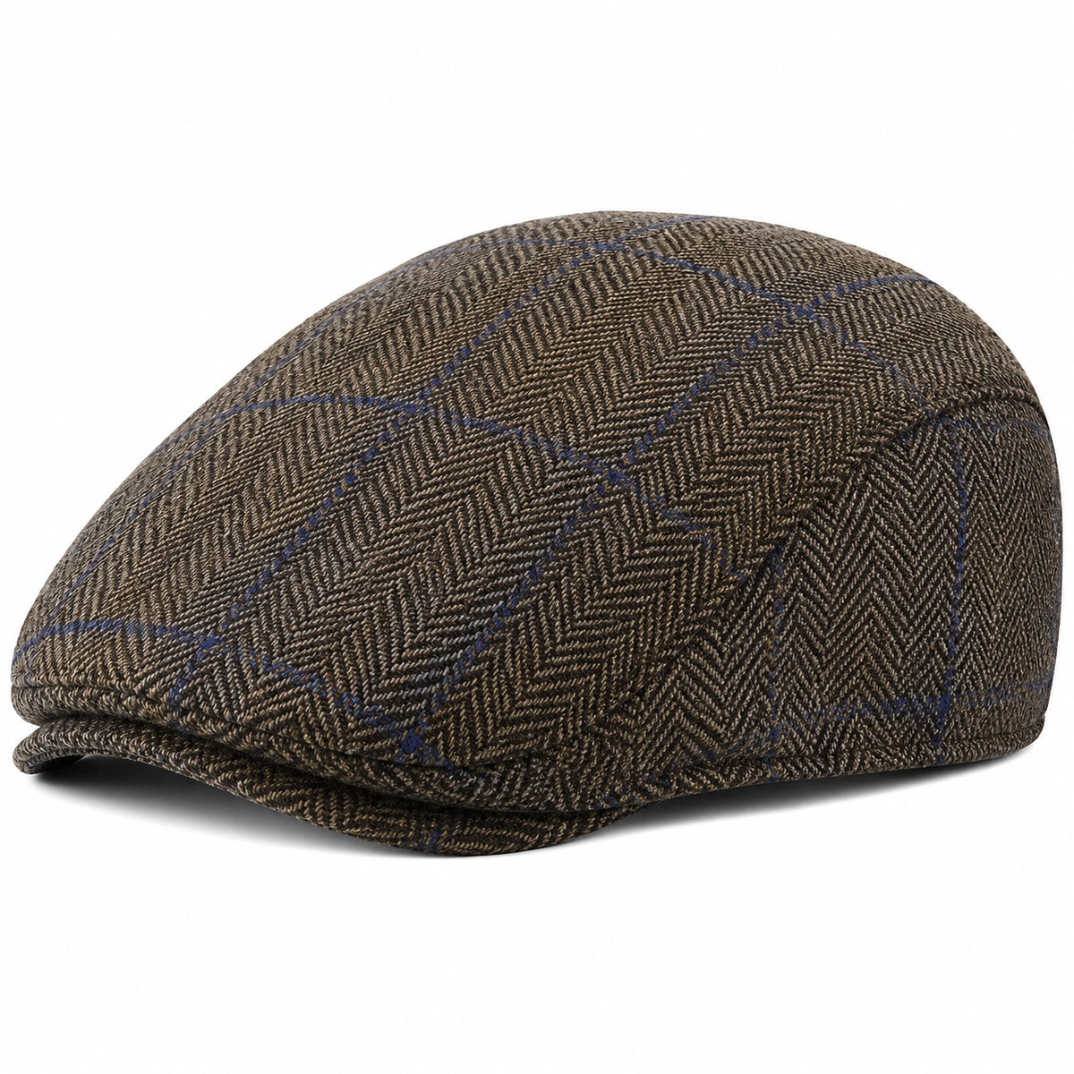 Casquette plate taille unique en tissu marron à carreaux style classique