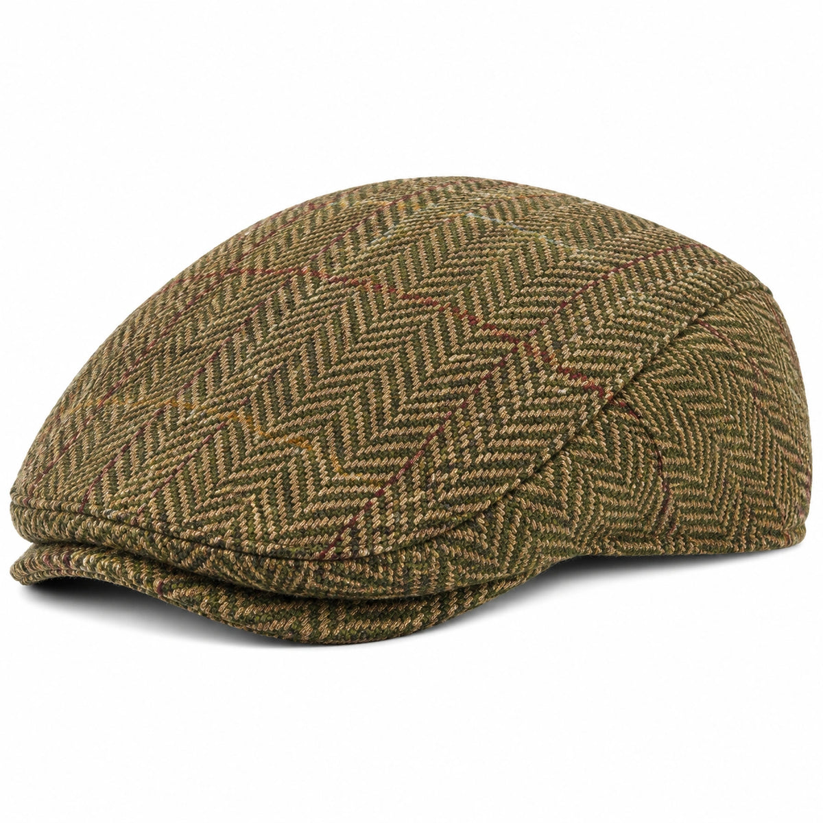 Casquette plate taille unique en tissu effet laine kaki à chevrons - style classique