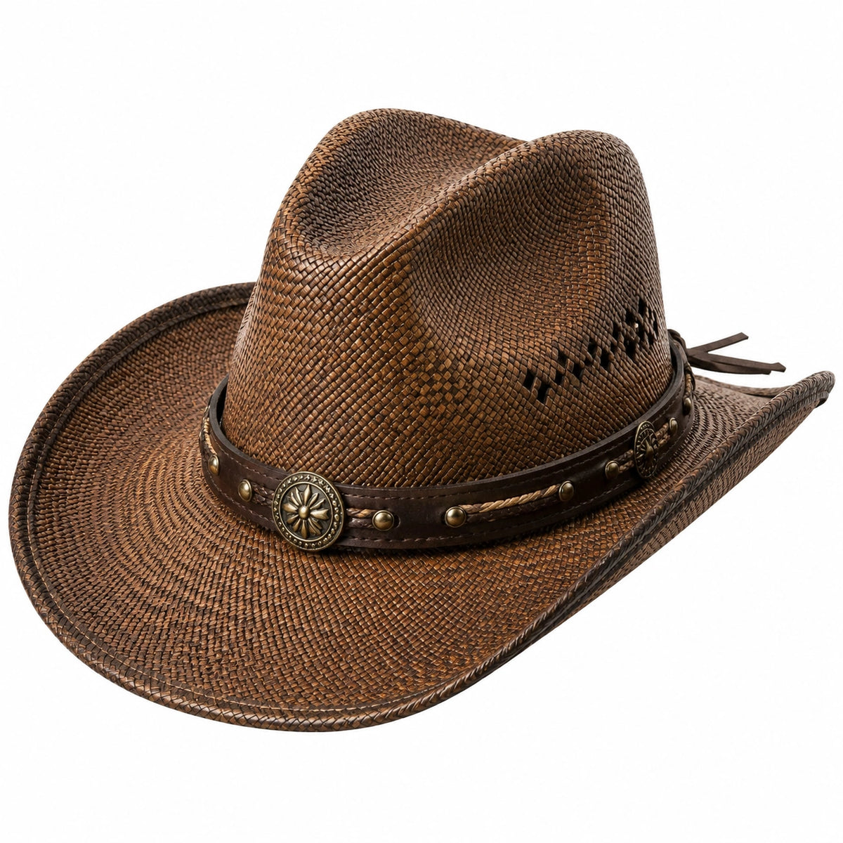 Chapeau cowboy taille unique marron en matière tressée style western