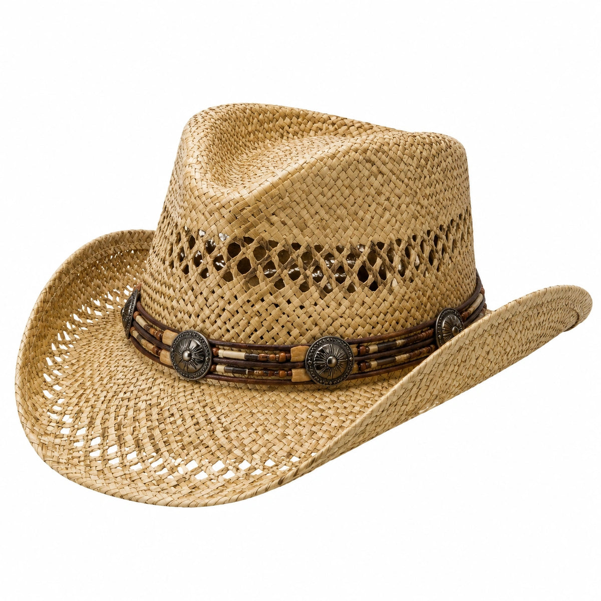 Chapeau cowboy taille unique en paille tressée beige style western