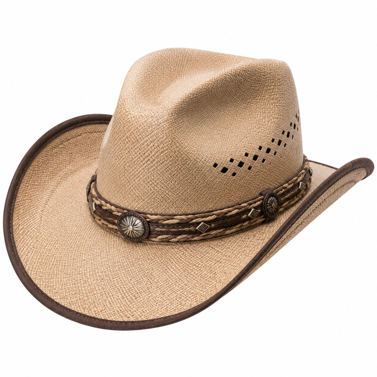 Chapeau cowboy taille unique en paille tressée beige style western