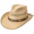 Chapeau cowboy taille unique en paille beige tressée style western