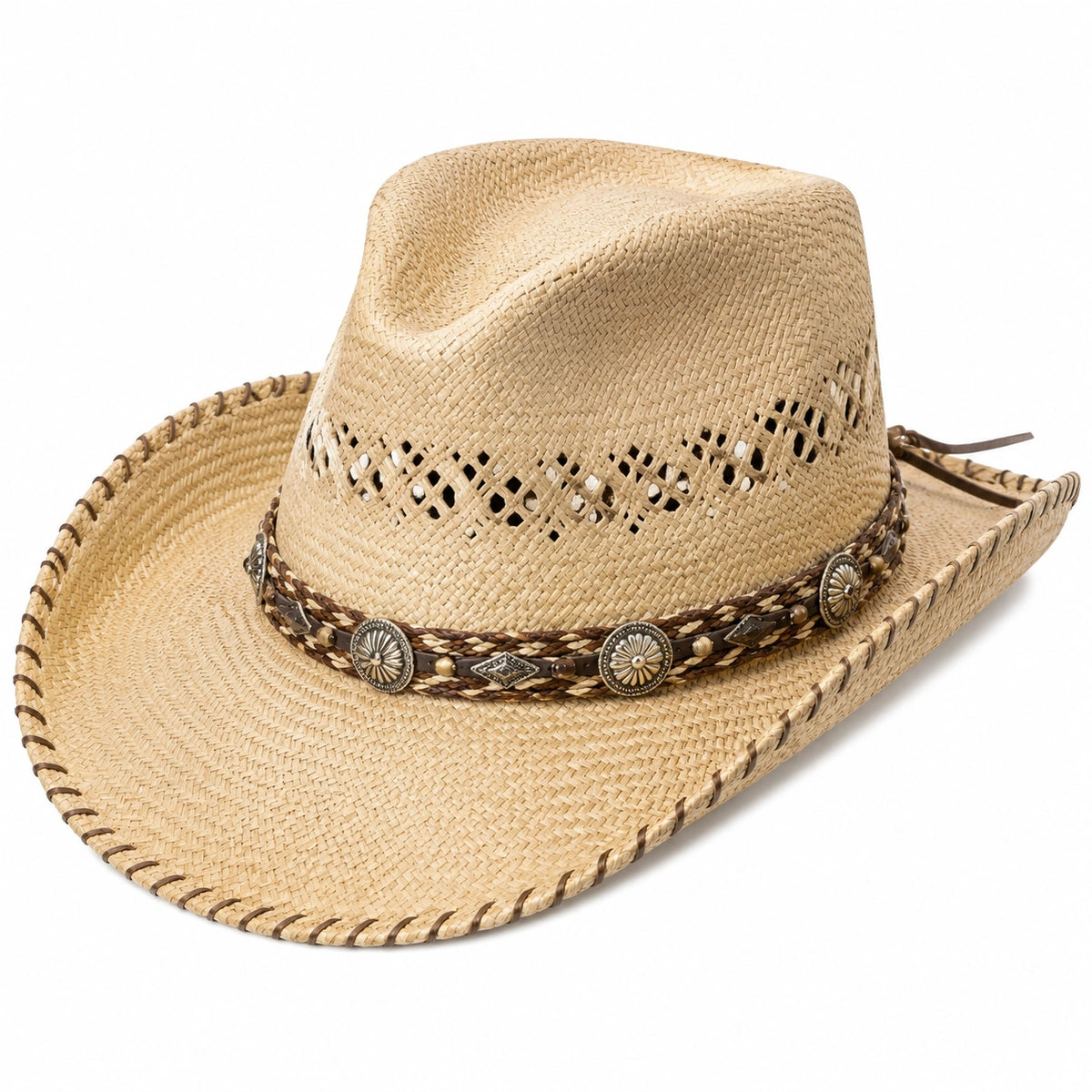Chapeau cowboy taille unique en paille beige tressée style western
