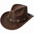Chapeau cowboy taille unique brun aspect cuir avec lacet réglable style western